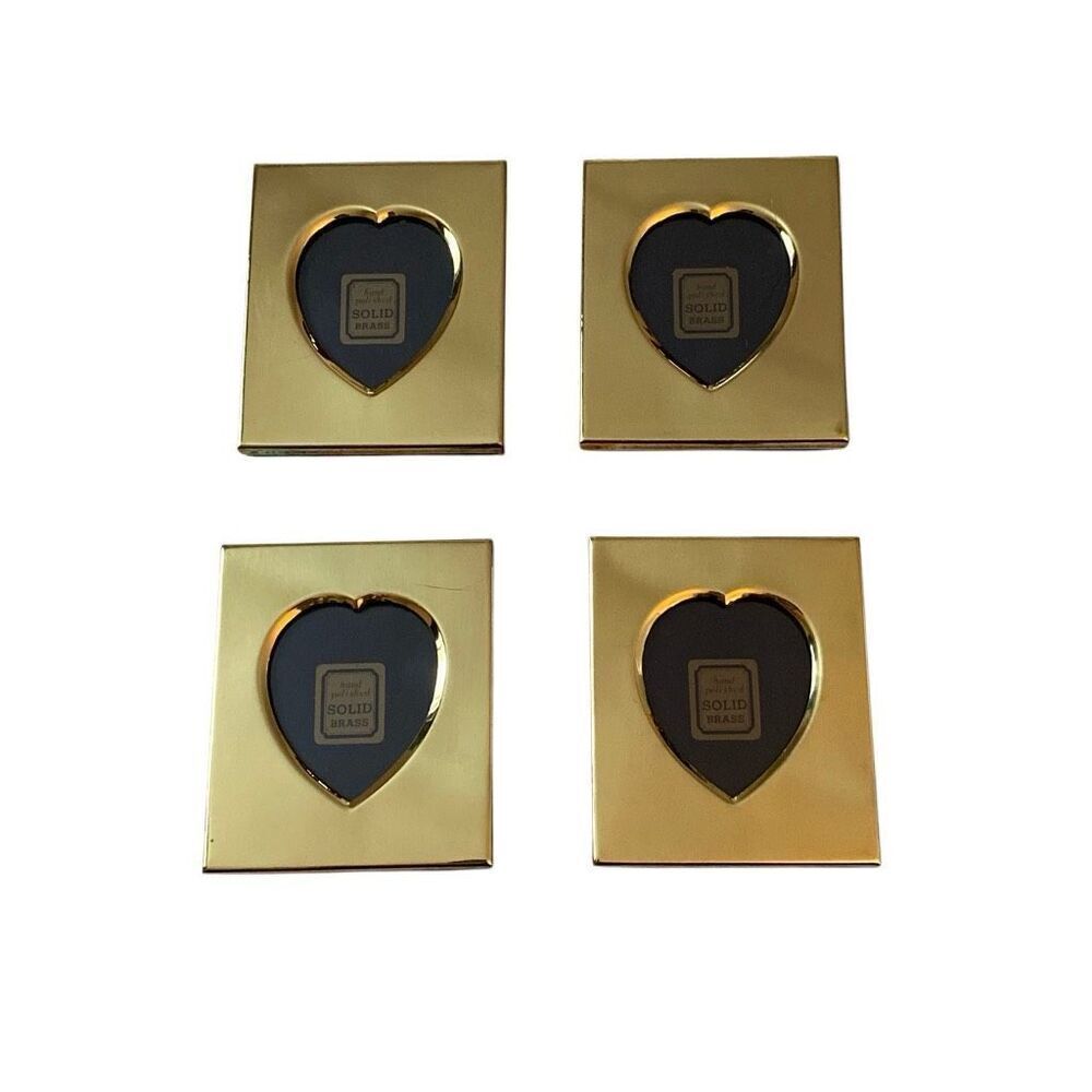 Vintage Lot 4 Solid Brass Picture Frames Gold-tone 2.5 x 3.5 Heart Korea cottage